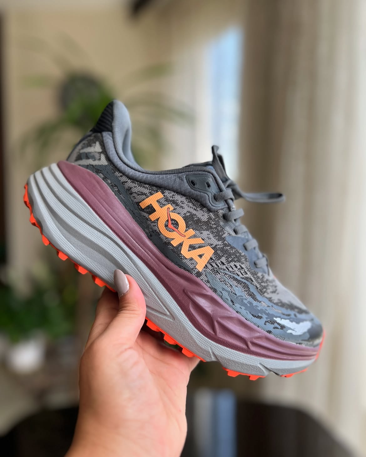 HOKA Stinson 7 Trail Running Shoes Grey with Orange Accents - Image 2