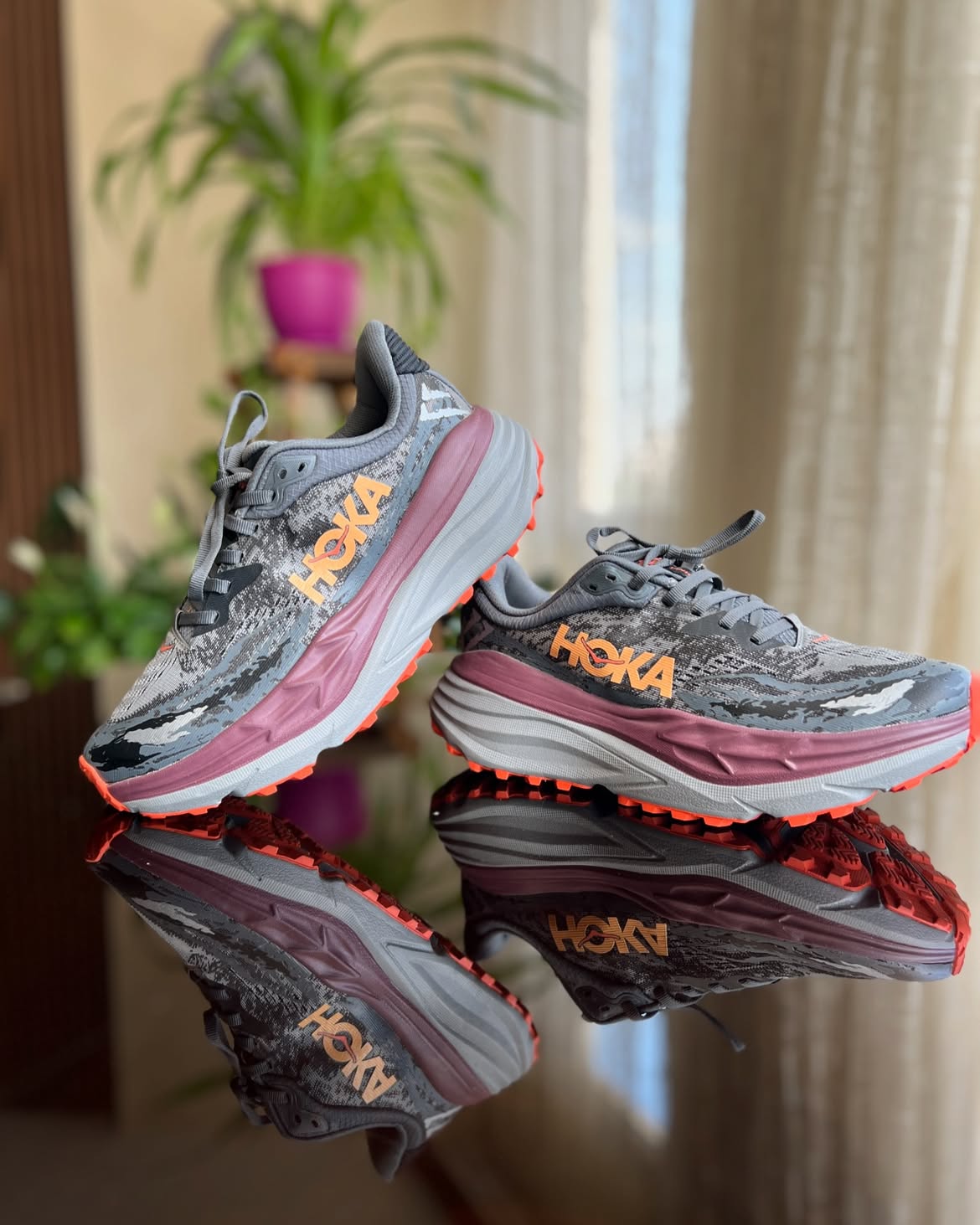 HOKA Stinson 7 Trail Running Shoes Grey with Orange Accents - Image 4
