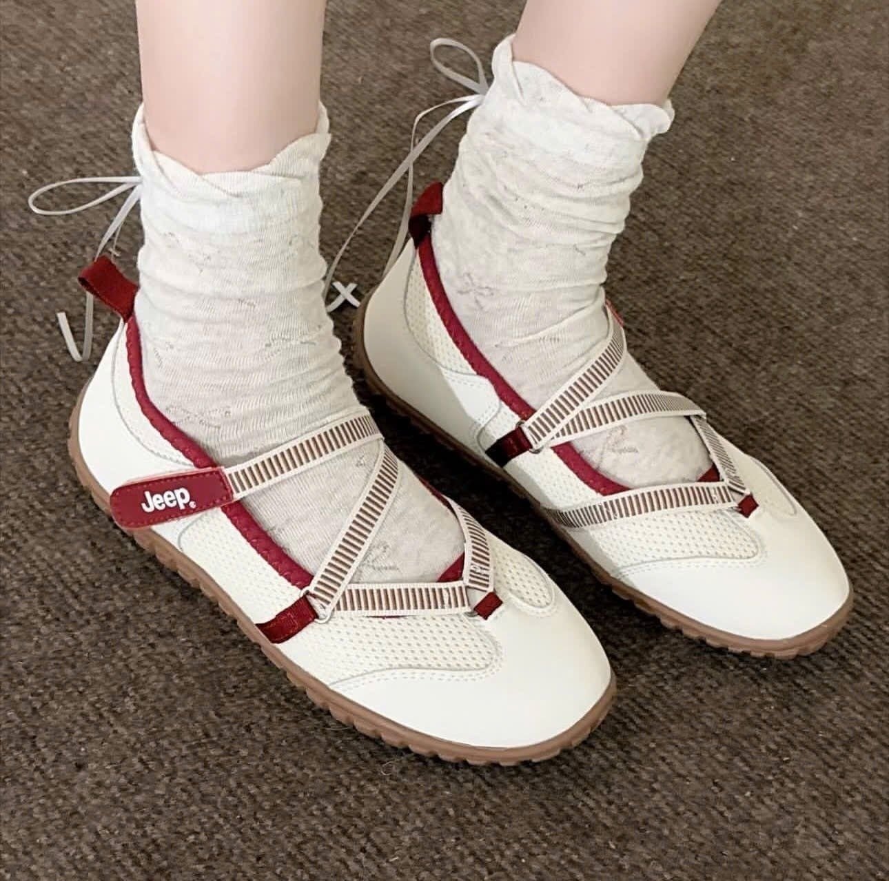 Jeep Outdoor Mary Jane Biege Red Shoes For Women’s