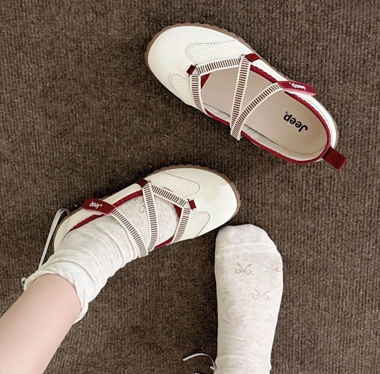 Jeep Outdoor Mary Jane Biege Red Shoes For Women’s - Image 3